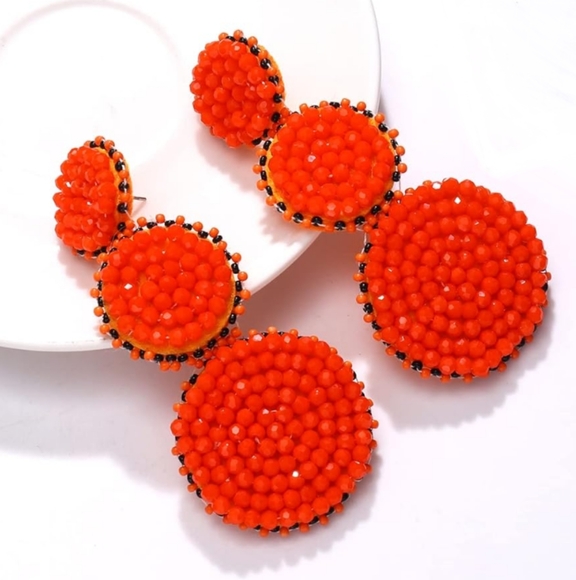 Marigold Yellow Beaded Triple Tier Earrings Big Bohemian Festival Statement New - Picture 6 of 9